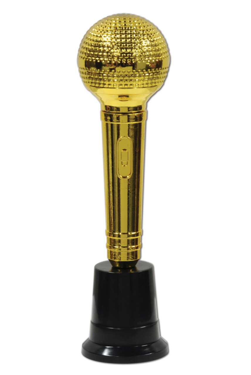 Party Central Pack of 6 Metallic Gold and Black Music Award Night Party Microphone Statuettes 8.5"